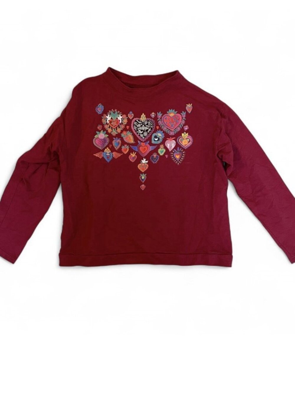 Sabaku Artwear Sweater Pullover From the Heart Hippie Burgundy Red Art To Wear L